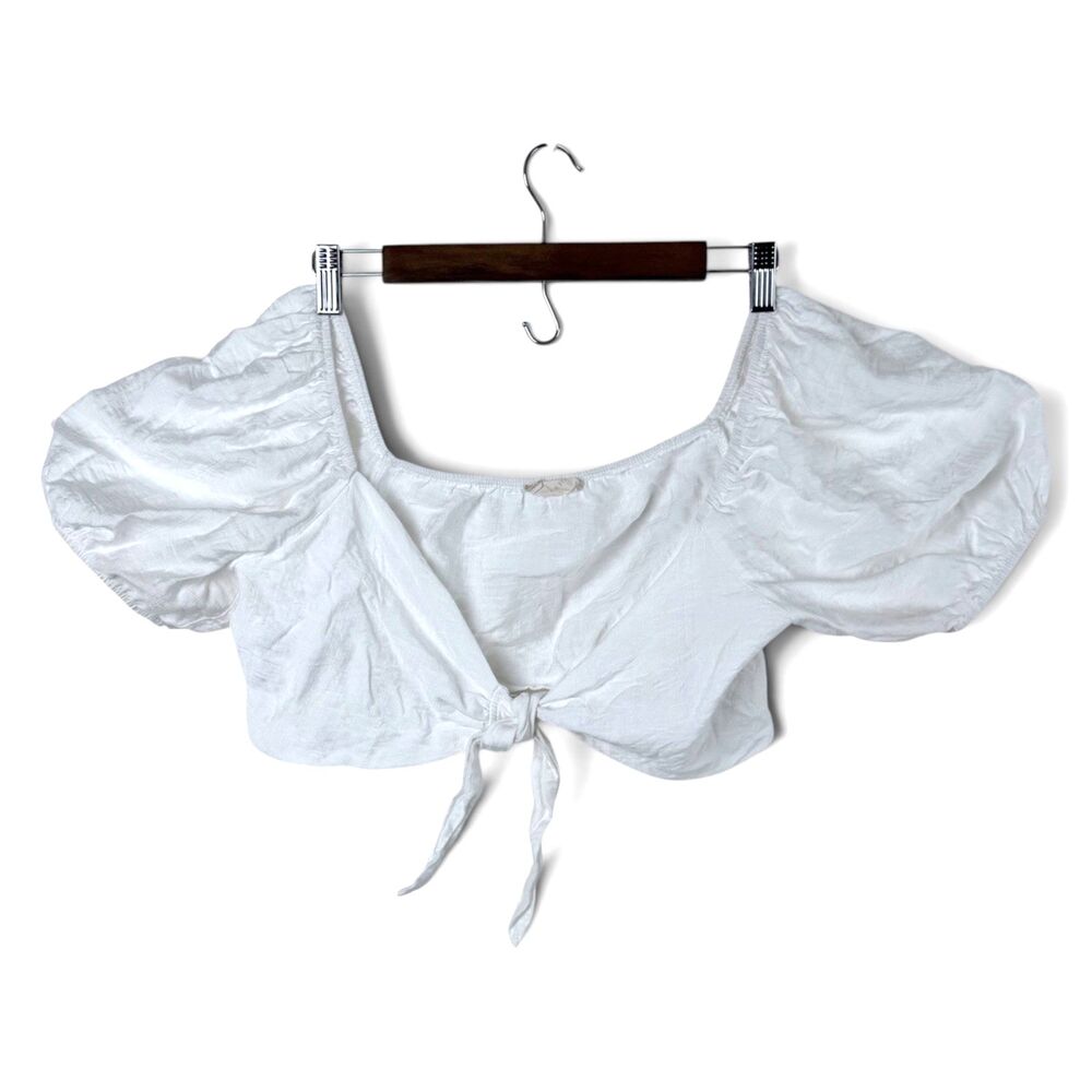 altar'd state romantic cottagecore tie front crop blouse puff sleeve halter top